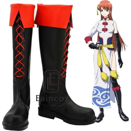 Anime Gintama Kagura Black Boots Cosplay Party Shoes Custom Made