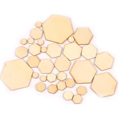 50pcs Hexagon Shape Wood Slices For Craft Scrapbooking Home Decor Accessories Natural Wooden Ornaments 10/20/30/40/50mm M2132