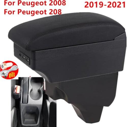 For Peugeot 2008 Armrest For Peugeot 208 Car Armrest box 2019 2020 2021 Retrofit parts Interior Storage box accessories USB LED