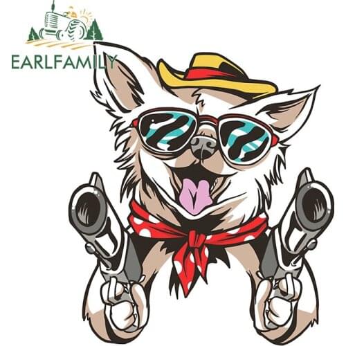 EARLFAMILY 13cm x 11.2cm For Chihuahua Western Dog Sunscreen Decal Vinyl Car Stickers Waterproof Motorcycle Surfboard Decoration