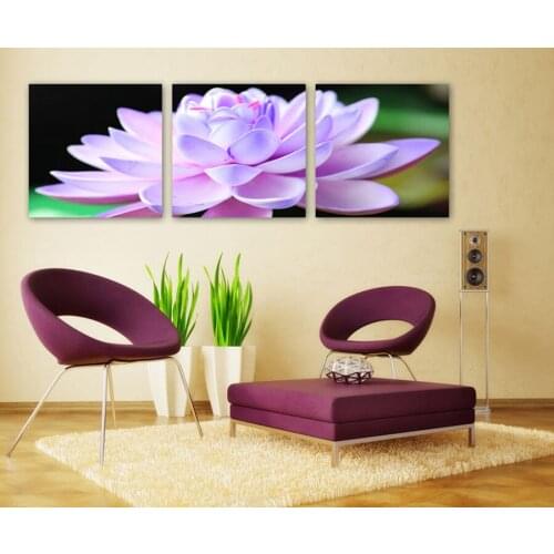 Printed Painting modern home decorative Painting Purple flowers Painting on canvas 3 Panel Wall art With Framed W0252