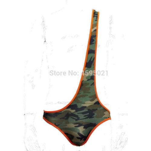 Camouflage Printed Bulge Pouch Undershirts Men JumpsuitsOne Shouder Leotard Vest Sling Wrestling Suit Jumpsuit Tight Leotard