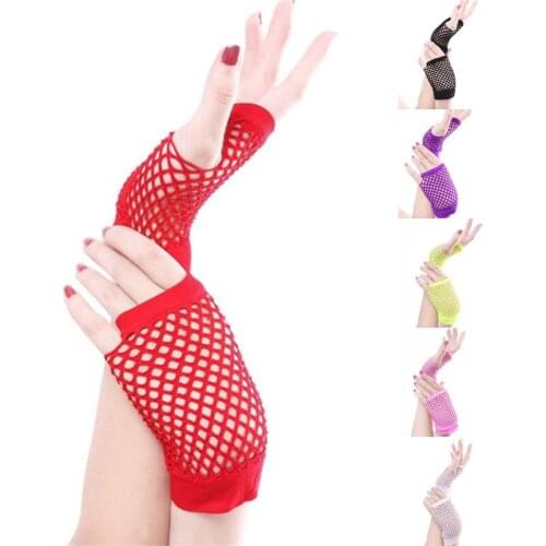 High Quality Fingerless Short Fishnet Gloves Fish Net Black Fancy Party Dance Club Nylon Spandex Mesh Short Gloves