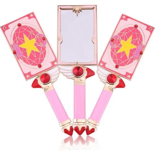 Cool! Metal Square Hand Mirror Makeup Tool Cute Anime Cardcaptor Sakura Star Card Cosmetic Beauty Dressing Mirror With Pink Bag