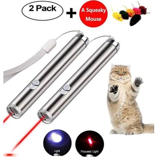 LEDGLE 2Pcs/Lot 2-in-1 Laser Pointer Cat Toy Multi-purpose Pet Training Toy Flashlight with Lanyard Battery Powered Portable LED