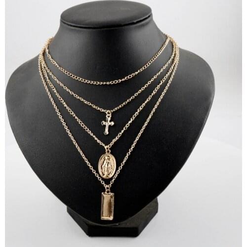 Multilayer Punk Style Pendant Necklace Enamel Cross Blade of Razor Lockset Other Geometric Dangle Jewelry Unisex Party Accessory