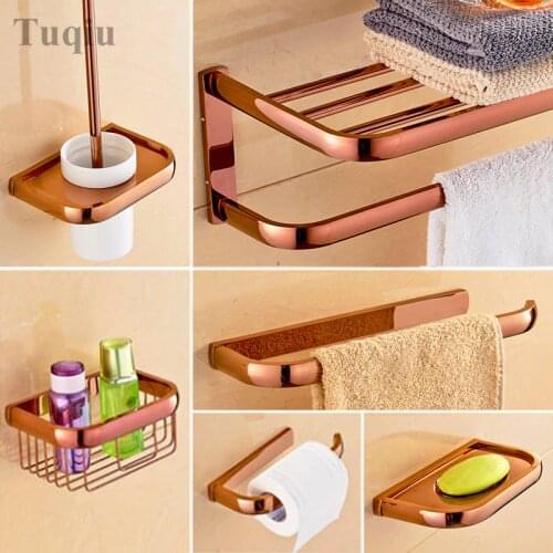 Rose Gold brass Bathroom Accessories Set,Paper Holder,Towel Bar,Soap basket,Towel Rack bathroom Hardware set