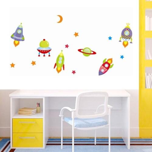 Creative Rocket Spaceship Growth Chart Wall Stickers For Kids Room Decoration Nursery Mural Art Diy Children Height Home Decals