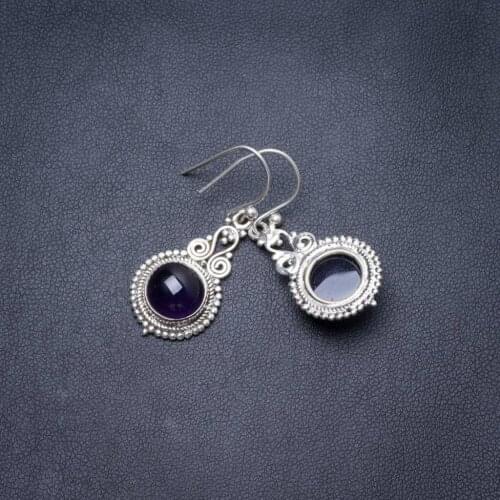 Natural Amethyst Handmade Unique 925 Sterling Silver Earrings 1.5" Y3576