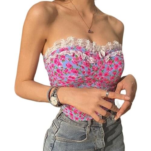 2021 New Womens Sexy Sleeveless Off Shoulder Tops, Girls Low Collar Flower Printing Vest, Casual Tight Backless Clothing