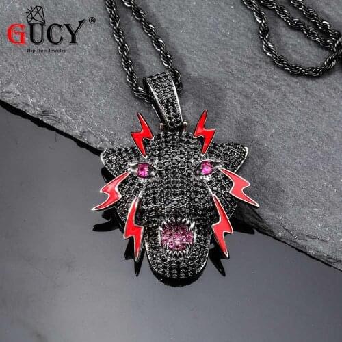 GUCY New Loeopard Pendant Necklace All Iced Out Cubic Zircon Chain Necklaces Mens Hip Hop Jewelry