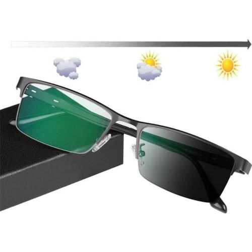 Resin Lens Sun Photochromic Square Reading Glasses Men Semi-Rimles Farsightedness Eyeglasses Female +25+50 +75 +100 +125 To +600