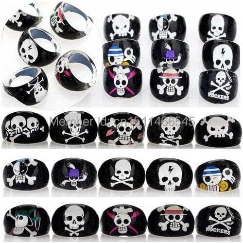 Wholesale Lots 50pcs Black Acrylic Skull Pattern Kid Children Rings Jewelry Rings Jewelry Halloween Party
