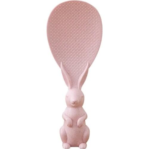 Creative Standing Rice Spoon with Cartoon Rabbit Shape Handle Wheat Straw Non-Stick Shovel Plastic Service Scoop Paddle
