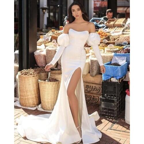 Simple but Elegant Robe De Mariee Sweetheart Long Sleeve Mermaid Floor Length Wedding Dresses