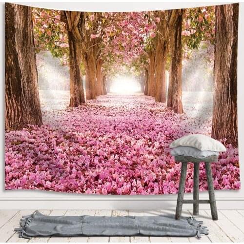 Pink Sakura Flower Tapestry Wall Hanging Cherry Blossom Tree Tapestries For Dorm Living Room Bedroom Wall Blanket Home Decor
