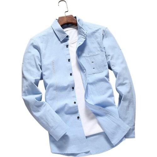 2020 New Spring Autumn Solid Casual Mens Shirts Long Sleeve Turn Down Collar Button Slim Hot Sale New Brand Dress Shirt