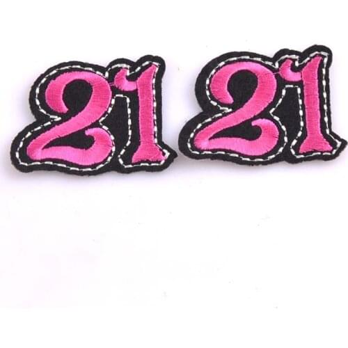 DIY 21 Numbers Pink Patches Fabric-for-patchwork Sew-on Embroidered Patch Motif Applique for Jeans Hats Bags Clothes CP0937