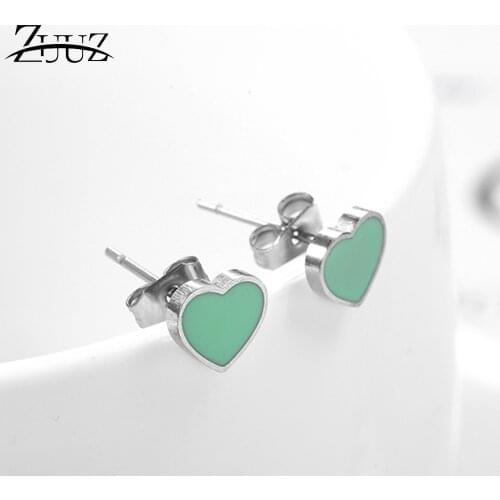 ZUUZ heart stud earrings fashion accessories jewelry for women female brincos earing korean woman kpop jewellery