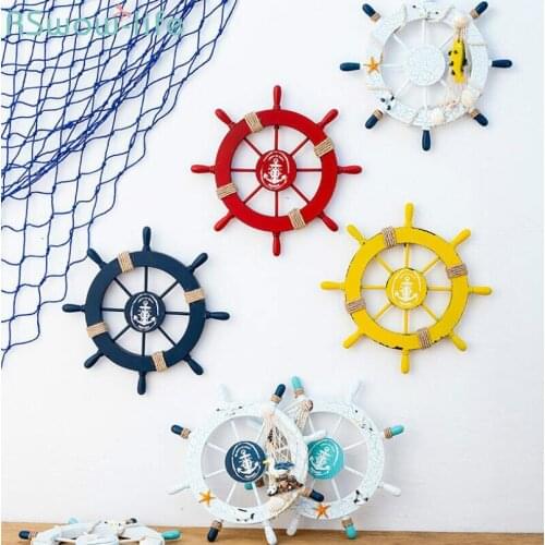 Mediterranean Decorative Pendulum Hanging Cracks Solid Pine Wood Crafts Foreign Trade Wooden Rudder Living Room Bedroom Decor