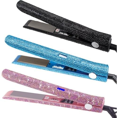 Professional Crystal Hair Flat Iron LCD Digital Display Titanium Plate Diamond Sparkling Rhinestones 6 color Hair Straightener