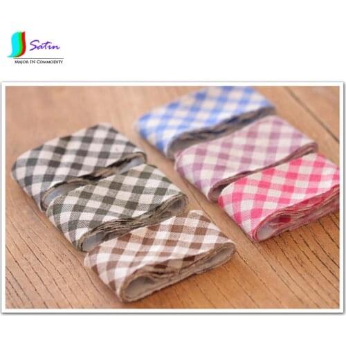 Colorful Oblique Cutting Plaid Broadside Linen Cotton Cloth Wrapping Strip Wrapping Cloth Webbing Garment Applique 40mm S0011N