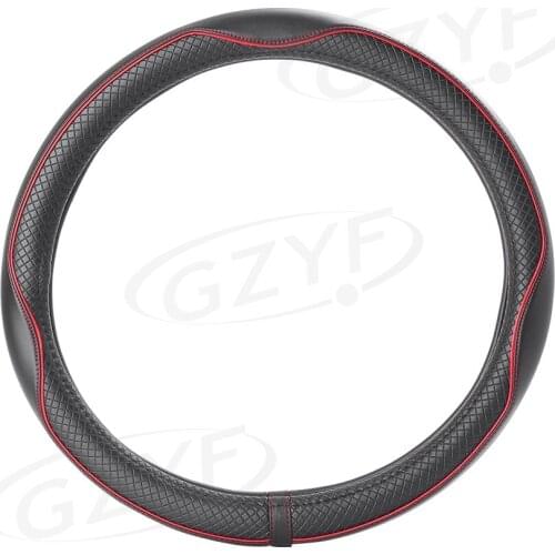 Universal Auto Car Truck Genuine Leather Steering Wheel Cover Anti-slip Fashion Black fits 14.5''- 15'' 14.5inches-15inches