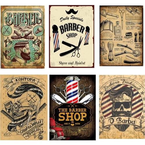 Barber Shop Shabby chic Vintage Inkjet printing kraft paper poster Wall Stickers wallpaper applique Home Decoration 30x42 CM