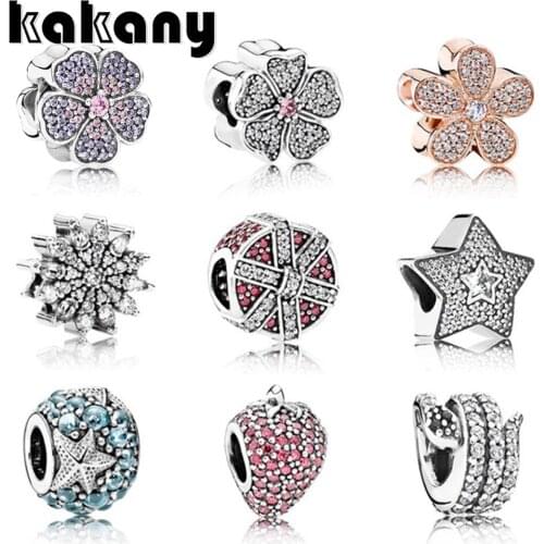 Kakany New High-quality Fashion S925 Sterling Silver Womens Charm Bracelet Original Female Diy Jewelry Shiny Flower Beads