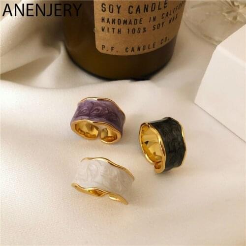 ANENJERY Antique 925 Sterling Silver Irregular Drop Glaze Gold Color Rings for Women Elegant Party Jewelry 2020 New S-R961