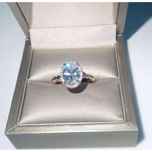 New fashion womens rose gold color oval ring round powder synthetic zircon engagement jewelry size 6-10