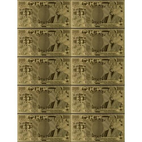 10pcs/set 24k Gold Banknote Japan 10000 Yen Colored Copy Original National Paper Money Banknote Collections Gift