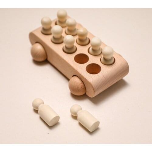 1Set Childrens Wooden Toys Beech Wood Car Blocks Wooden Peg Dolls Cartoon Educational Montessori Toys Baby Birthday Gifts