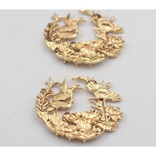 10pcs Brass Casting Lotus Flower Branch Connectors Charms Bird Pendant Quality Gold Color DIY Bridal Wedding Jewelry Supplies