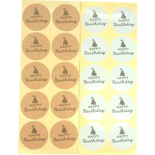 1000pcs Round DIY Sticker Happy Birthday with hat Self adhesive Kraft White Sealing Sticker Reusable Waterproof Sticker 2 choice