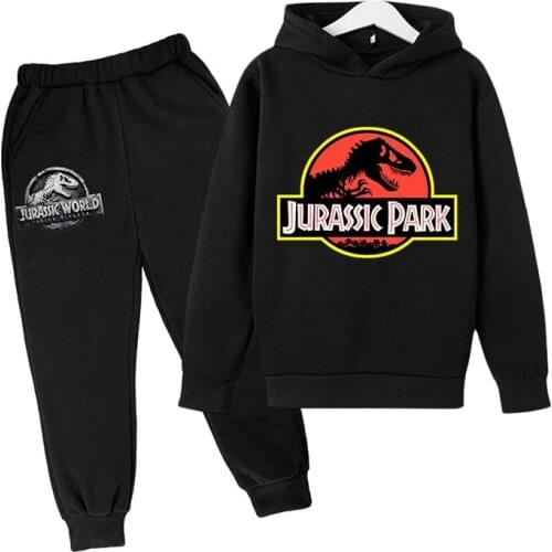 2 PCs Suits Jurassic Park World Dinosaur Sweatshirt Teen Boys Autumn Hoodies For Children Clothing Sets Kawaii Girls Sweatshirts