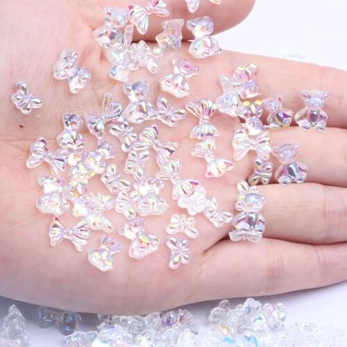 20/100pcs Bear Nail Art Decorations Resin Jewelry Aurora Colorful Tie 3D Glue On Beads For Nails Art Phone Cases DIY Decorations