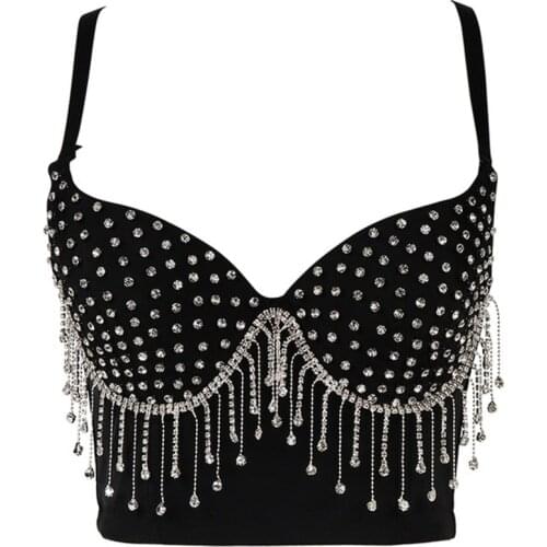 2020 New Women Camisole Top Fringed Beaded Rhinestone Crystal Crop Top Bustier Bra Night Club Party Tank Tops With Steel Ring