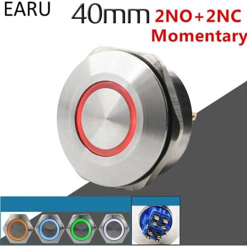 40MM 2NO 2NC Stainless Steel Metal Momentary Waterproof Doorbell Bell Horn LED Push Button Switch Car Auto Engine Start PC Power