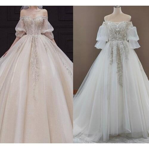 4300#Off-Shoulder Wedding Dresses Elegant Sweetheart 3/4 Long Sleeve Bridal Gowns Plus Size Wedding Gown Wedding Dress Bow