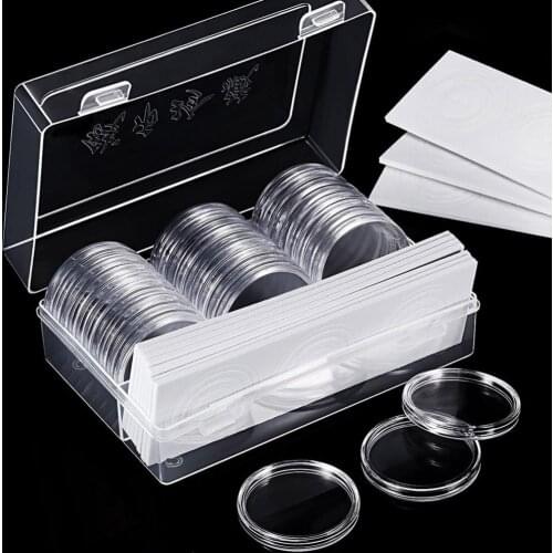 46mm 30PC Capsules Coin Protective Case Acrylic Capsules Organizer Universal Storage Box with Adjustable Pad