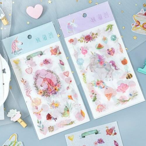 6 pcs/pack Pink Blue Garland Unicorn Decorative Stickers Scrapbooking Stick Label Diary Stationery Album Stickers