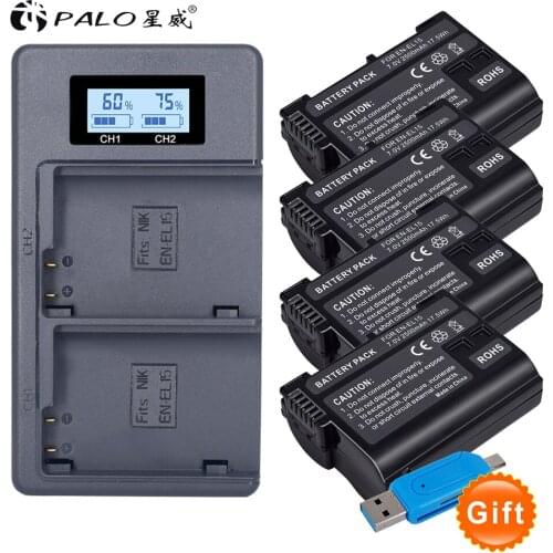 4Pcs 2500mAh EN-EL15 ENEL15 EL15 Battery + LCD USB Dual Charger for Nikon D500,D600,D610,D750,D7000,D7100,D7200,D800,D800E,D810