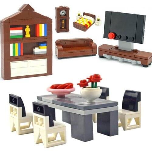 Moc Accessories Locking Creative City Room Sofa Bed Desk Table Furniture Bricks DIY Kennel Toys Compatible Small Building Blocks