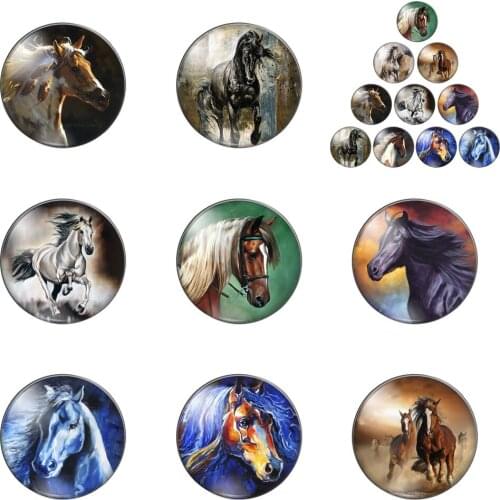 Watercolor Horse Paintings 10pcs 12mm/18mm/20mm/25mm Round Photo Glass Cabochon Demo Flat Back Making Findings
