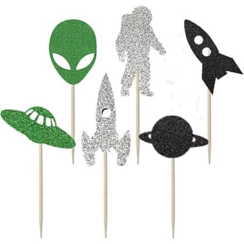 Glitter space man alien Birthday Cupcake Toppers baby shower baptism wedding Party Decor