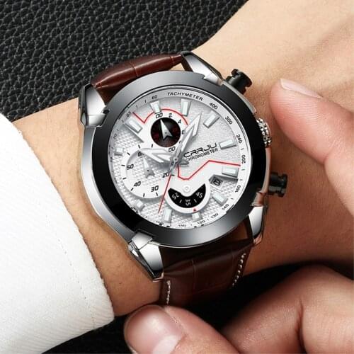 Relogio Masculino CRRJU Men Leather Watch New Male Automatic Date Quartz Watches Mens Luxury Brand Big Face Sport Clock 2019