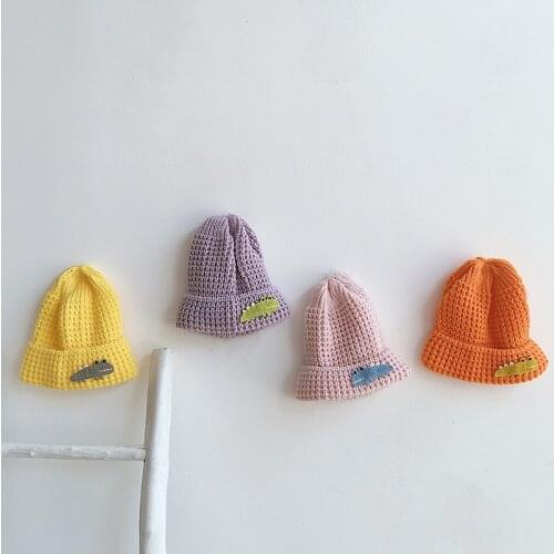 Kids Boys Girls Lovely Cartoon Dinosaur Knitted Hats Autumn Winter Baby Hats Warm Beanies Caps