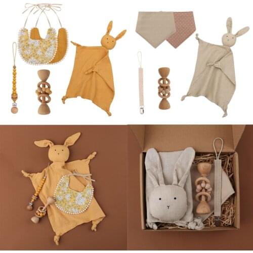 Baby Silicone Beads Teether Hand Bell Rattle Baby Toys Pacifier Clip Chain Baby Bibs Cotton Appease Towel Newborn Shower Gift