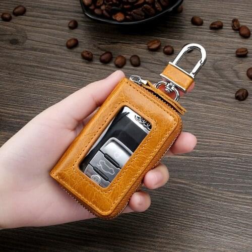 Genuine Leather Vintage Men car key holder European style organizer for keys 2020 New Cowhide Key cases Transparent Key wallet